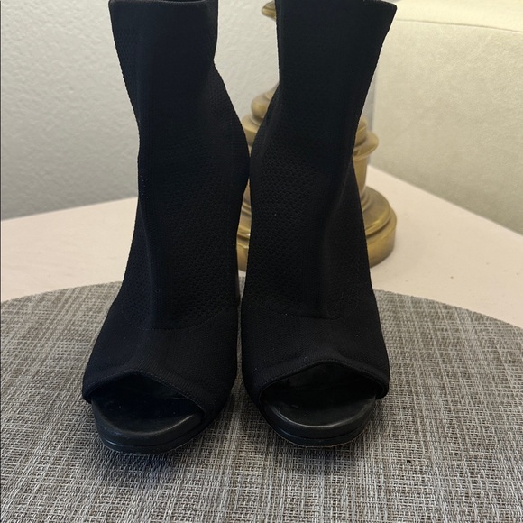 Via Spiga Black Sock Peep-Toe Heeled Boots - Picture 2 of 7